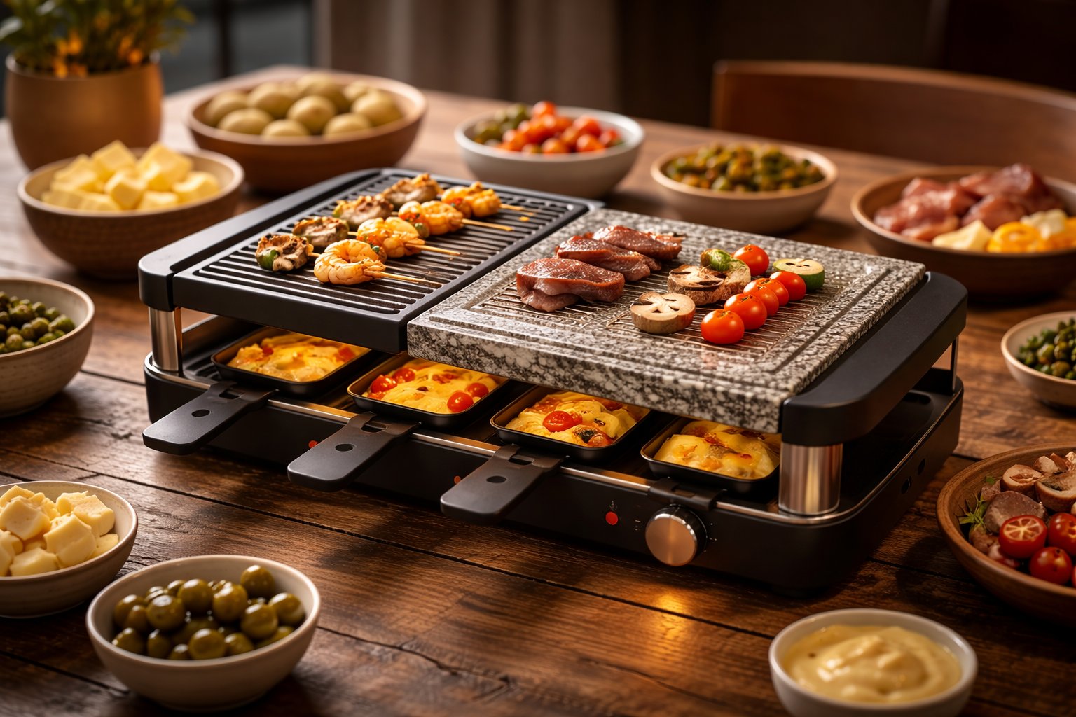 Raclette mit Grillplatte oder Steinplatte – was ist im Alltag praktischer?